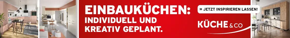 EINBAUKÜCHEN – individuell und kreativ geplant, moderne Küchenbeispiele mit Essbereichen und KüCHE&CO Logo