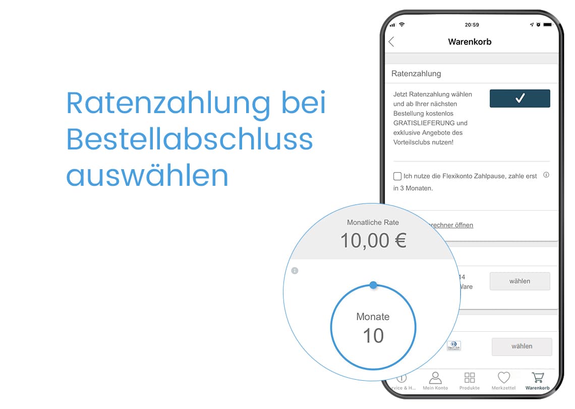 Ratenzahlung bei Bestellabschluss auswählen
