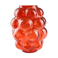 Orangefarbene Vase mit vielen runden Blasen auf der Oberfläche