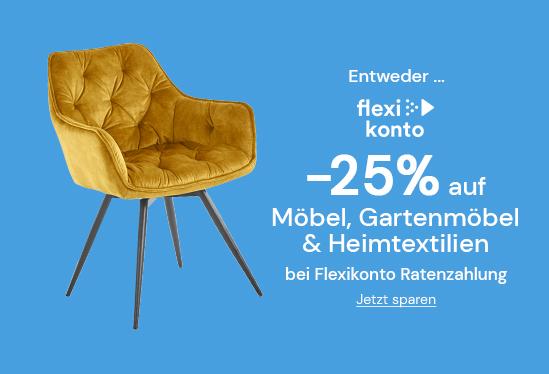 -25% auf Möbel, Gartenmöbel & Heimtextilien bei Flexikonto Ratenzahlung im Quelle Online Shop