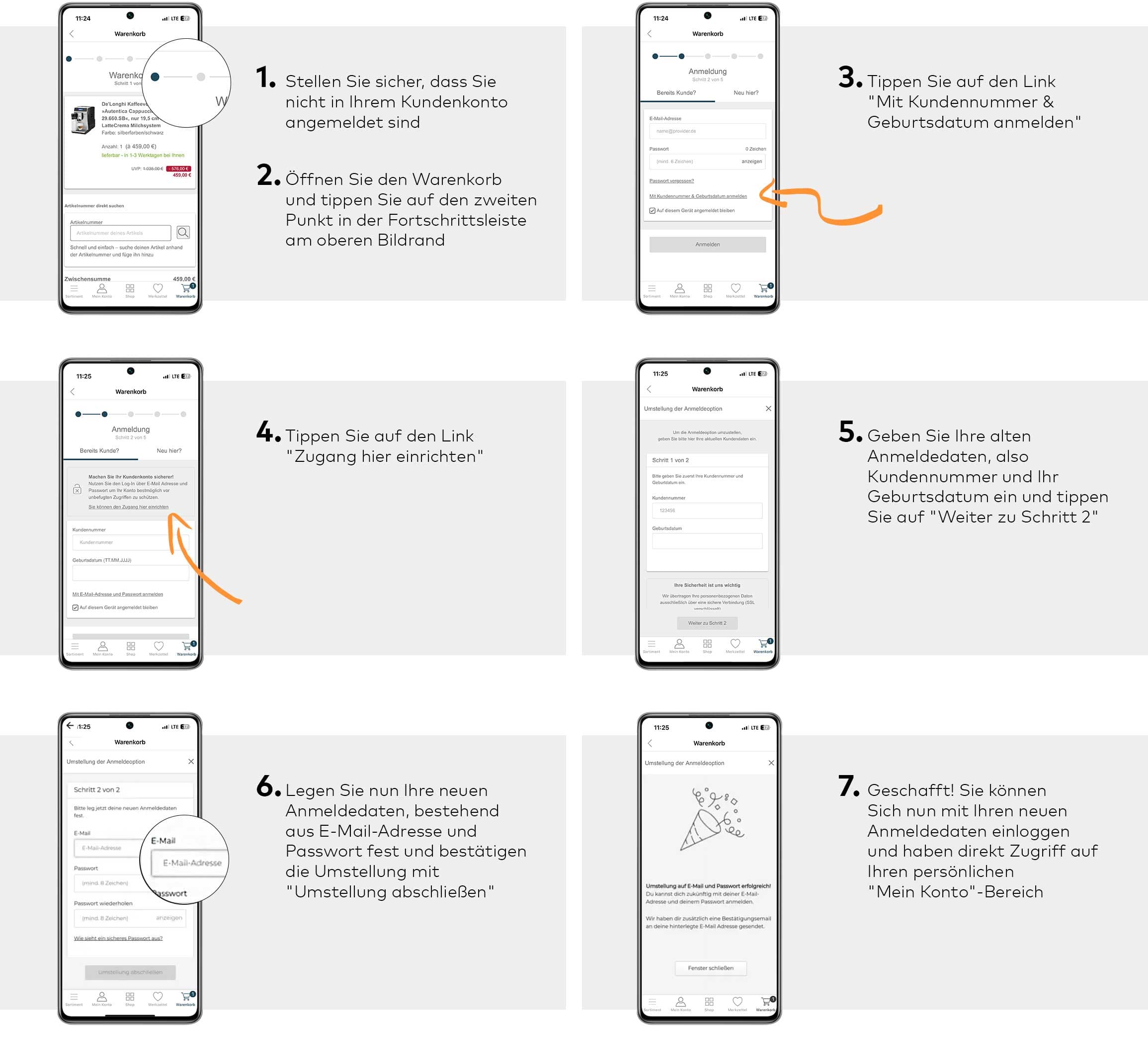 Umstellung in der App
