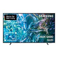 Samsung 2024 Q60D QLED Fernseher mit abstraktem buntem Muster auf dem Bildschirm