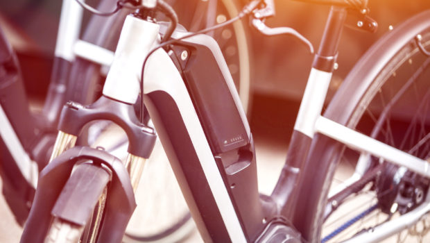 Close up of battery pack of an modern electric bicycle