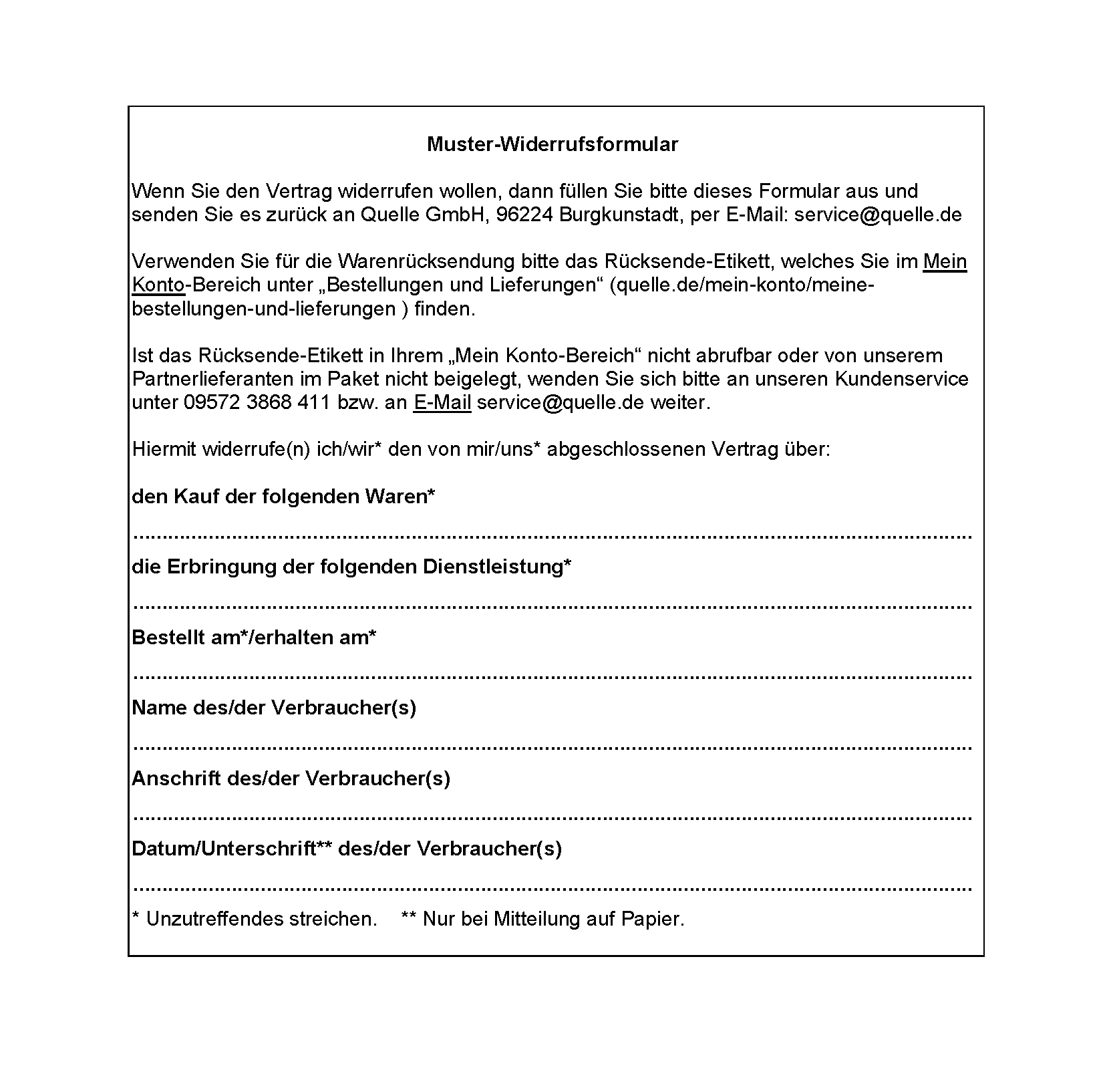 Muster Widerrufsformular