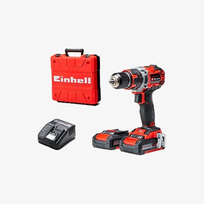 Einhell Akkuschrauber-Set mit Ladegerät, zwei Akkus und rotem Transportkoffer